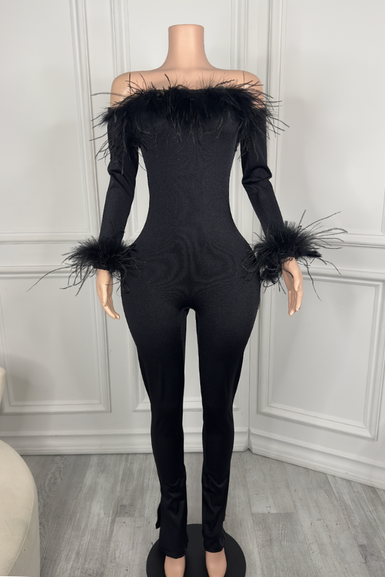 Strapless Fur Trim Jumpsuit